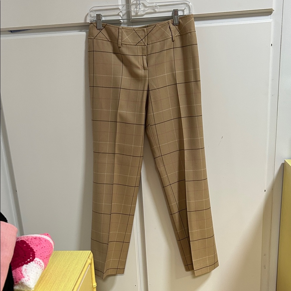 LOFT Vintage Tan Wool Midrise Plaid Pants 4P Preppy Classic Academia